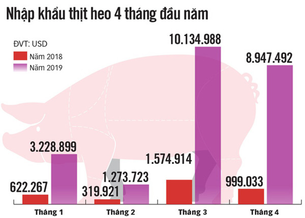 Thịt heo ngoại nhập ồ ạt (Đồ họa: N.KH) Thịt heo ngoại nhập ồ ạt (Đồ họa: N.KH)